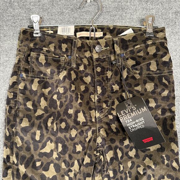 New Levi's Size 27 724 High Rise Straight Cropped Animal Print Jeans Black Tan - Picture 4 of 9